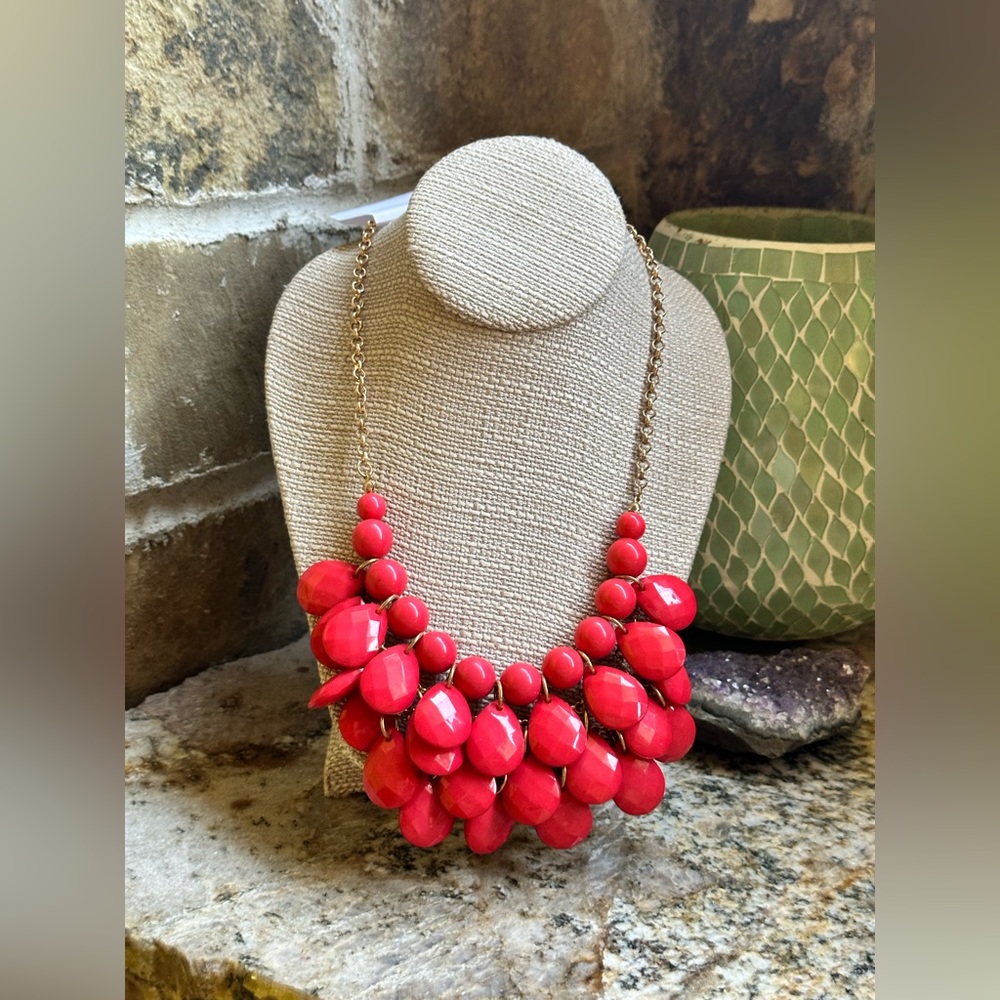 C Gold Red Gemstone Layered Necklace